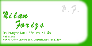 milan forizs business card